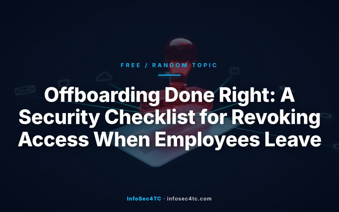 Employee offboarding security checklist concept showing access revocation across identity, cloud, SaaS, and physical systems