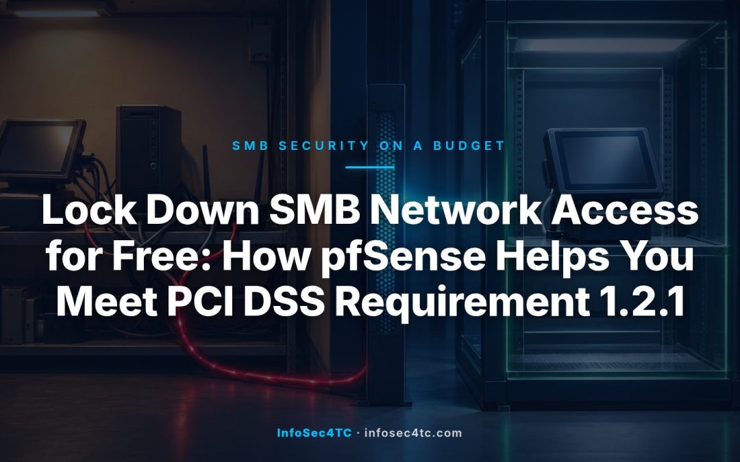 Diagram comparing a flat, unsegmented SMB network to a pfSense-segmented network isolating the PCI DSS cardholder data environment